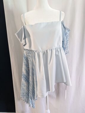 Adeam Women's Blue Asymmetric Pleated Shibori Blouse Top Size 10